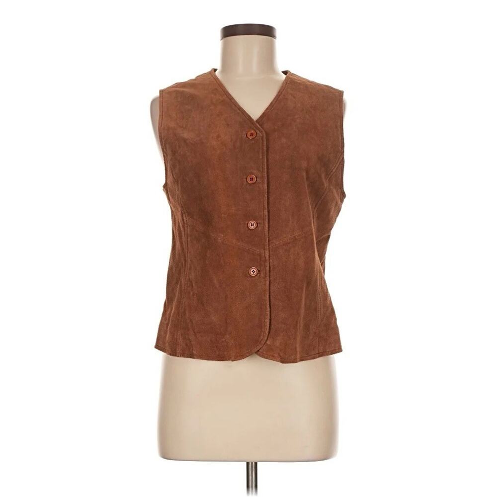 VTG Outbrook 90s Genuine Suede Leather Vest brown Camel Button Front Western M